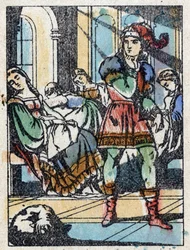 Ilustración anónima para “La bella durmiente”, cuento de Charles Perrault (1628-1703), escritor francés. Grabado en madera de Imaging Pellerin - Épinal, s.d. Finales del siglo XIX.
