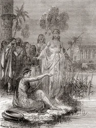 Antonio y Cleopatra pescando con una flotilla de embarcaciones más pequeñas en el Nilo, de Les Merveilles de la Science, publicado c.1870 (grabado)