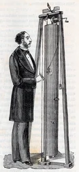 Aparato de Arthur Jules Morin (1795-1880) para el estudio de la caída de los cuerpos - Grabado en “Ciencias al alcance de todos - Física y química populares” por Alexis Clerc - Finales del siglo XIX - Colección privada
