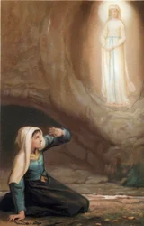 Aparición de la Virgen María a Bernadette Soubirous (1844-1879) en la cueva de Lourdes, Altos Pirineos (65)
