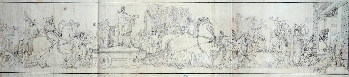Llegada a París de objetos conquistados por el ejército francés en Italia. El saqueo de obras de arte fue el propósito de las expediciones de Dominique Vivant Denon bajo las órdenes del Cónsul Napoleón Bonaparte para el Museo Napoleón (ahora el Museo del L