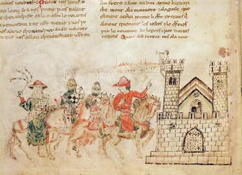 Llegada de embajadores al castillo del Rey Arturo, del Roman de Meliadus