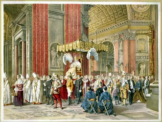 Llegada del Papa Pío IX (1835-1914) en la sedia gestatoria en la apertura del Primer Concilio Vaticano el 8 de diciembre de 1869