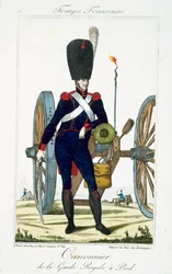 Artillero de la Guardia Real con un cañón, de Troupes Francaises, pub. chez Basset, París, c.1790