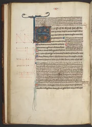 Arundel 84, f.33v, decorada S inicial (vitela)