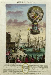 Ascenso de un globo aerostático Montgolfière en Calais en 1785
