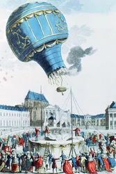 Ascenso del globo aerostático de los hermanos Montgolfier ante la familia real en Versalles en 1783