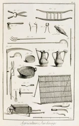 Surtido de herramientas de jardinería, de la Encyclopedie des Sciences et Metiers de Denis Diderot (1713-84) publicada c.1770