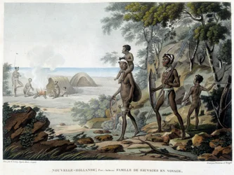 Familia aborigen australiana viajando