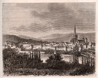 Autun - departamento de Saone-et-Loire - grabado en “La France illustree: geografía, historia, administración estadística” de V.A. Malt-Brown. 1884
