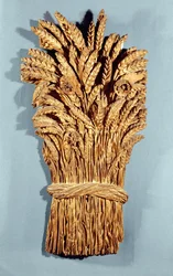 Letrero de panadero con espigas de trigo y flores del campo (madera dorada)
