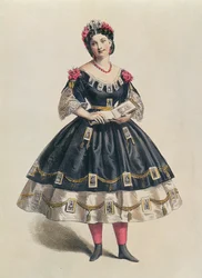 Vestido de baile decorado con cartes de visite fotográficas, c.1860