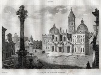 Basílica de Santa María la Mayor - Roma - Basílica de Santa María la Mayor (Basílica de Santa María la Mayor) Roma - Grabado de “Italia Pintoresca” - Pintura Histórica y Descriptiva de Italia” por M. de Norvins, Ch. Nodier 1834-1836.