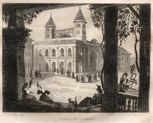 Basílica de San Juan de Letrán, Roma - San Juan de Letrán - Grabado de “Italia Pintoresca” - Pintura Histórica y Descriptiva de Italia” por M. de Norvins, Ch. Nodier 1834-1836.