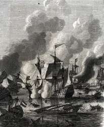 Batalla de Lagos fue una batalla naval durante la Guerra de los Nueve Años el 27 de junio de 1693 (grabado)
