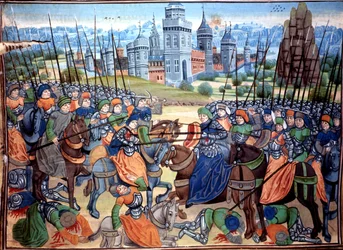Batalla de los cruzados y las tropas paganas cerca de la ciudad de Alepo,c.1464 (manuscrito)