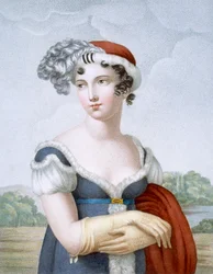 Hermosa dama vestida al estilo polonesa, grabado por L. Dibart