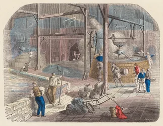 Elaboración de cerveza (grabado en color)