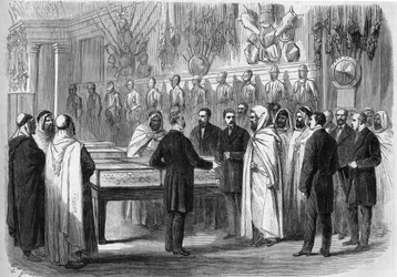 Ben Mahi Ed Din Abd El Kader (Abd El-Kader) (1808 - 1883) Emir argelino visitando el Museo de Artillería el 18 de julio