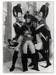 Bonaparte (1769-1821) protegido por dos granaderos durante la sesión en St.Cloud, 19 brumario año 8 (10 de noviembre de 1799)