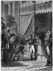 Bonaparte y Josefina de Beauharnais reciben al joven rey de Etruria, Luis I, acompañado por su esposa, María Luisa de Borbón, en su casa en Malmaison en julio de 180