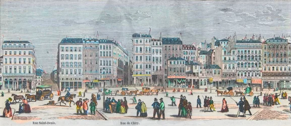 Boulevard Saint-Denis y Boulevard Bonne-Nouvelle - Rue Saint-Denis - Rue de Clery - Grabado en "Tableau-de-Paris" por Edmond Texier 1852