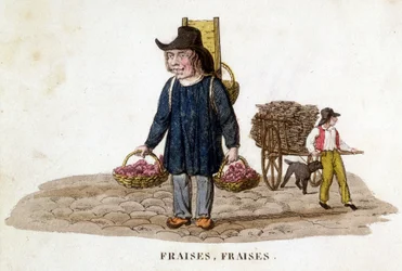 Vendedora bretona de fresas - grabado, principios del siglo XIX