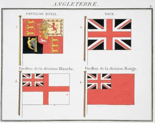 Banderas marítimas británicas, de un libro francés de banderas, c.1819