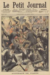 Quema de pianos obsoletos (litografía en color)