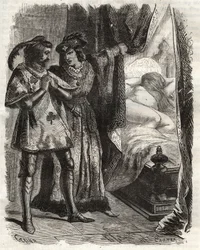 Al levantar una puerta, mostró al esposo a su propia esposa acostada desnuda. Luis I de Valois Duque de Orleans (1372-1407), hizo creer a Raoul d