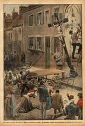 Por orden del alcalde de Reims, Charles Arnould, la Cruz del muro de la escuela de la rue du Jard, fue decrocheada, provocando numerosas protestas, en el contexto de la lacisación progresiva de las instituciones del Estado. Grabado en "Le pelerin" 24/06/19