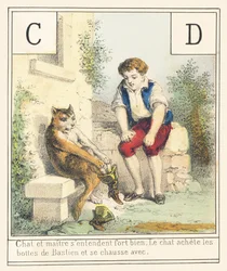 C D: El gato y el amo se llevan muy bien El gato brota las botas de Bastien y botas con