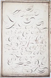 Caligrafía: Placa de letras capitales llamadas mayúsculas bastardas, caligrafiadas el 5 de abril