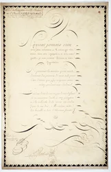 Caligrafía: Pieza de recepción fechada en 1737 por Andre Francois Roland
