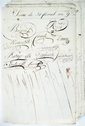 Caligrafía: hoja del registro de la Sociedad Académica de Escritura, 30 Floreal año IX