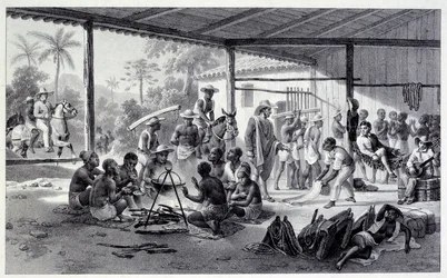 Campamento de negros en Brasil. Grabado del siglo XIX