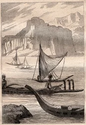 Canoas de las Islas Marquesas - ilustración tomada de “The Great Mariners of the 18th century”