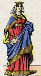 Dinastía capetiana: Retrato de Constanza de Arlés (986-1032), reina de Francia, esposa de Roberto II el Piadoso (972-1031). Imagen de Épinal de finales del siglo XIX. Colección privada.
