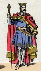 Dinastía capeta: Retrato de Hugo Capeto (940-996) Rey de los Francos de 987 a 996. Imagen de Epinal de finales del siglo XIX. Colección privada.