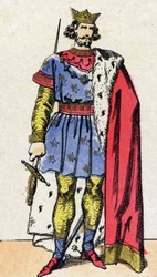 Dinastía de los Capetos: Retrato de Luis VIII llamado el León (1187-1226), Rey de los Francos de 1223 a 1226. Imagen de Épinal de finales del siglo XIX. Colección privada.