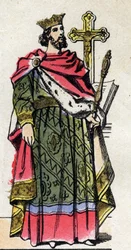 Dinastía Capeto: Retrato de Roberto II el Piadoso (972-1031), Rey de los Francos de 996 a 1031. Imágenes de Épinal finales del siglo XIX. Colección privada.