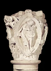 Capitel que representa la Tercera Clave del Canto Llano con un laudista, c.1095