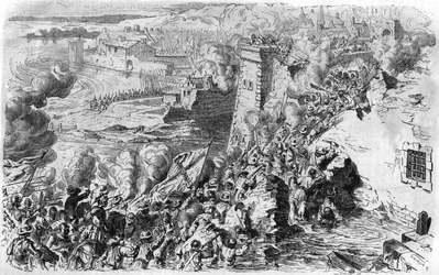 Captura de Lagny por Farnesio en 1590, según un grabado antiguo. En “Histoire Populaire de la France”, circa 1885. Grabado.