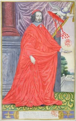 Cardenal Mazarino, ilustración de Les Panegyriques des Hommes Illustres de Notre Siecle por Puget de la Serre, 1655