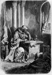 Cardenal amante de Papisa Juana (Papa de 855 a 858). Grabado en "Historia de los papas-reyes-reinas y emperadores a través de los siglos" por Maurice Lachatre