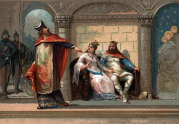 Cariberto o Chereberto, Rey de París (561 - 567). Cromolitografía de finales del siglo XIX.