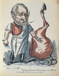 Caricatura de Napoleón III (1808-73) como carnicero de caballos durante el sitio de París, 1870