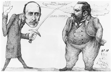 Caricatura de un duelo entre Godefroi Cavaignac (1801-45), ministro de Guerra y Jean Jaurès (1859-1914) líder socialista y pacifista, 1898