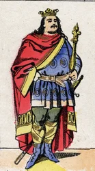 Dinastía Carolingia: Retrato de Carlos III el Gordo (839-888) Rey de los Francos de 881 a 887. Imagen de Épinal de finales del siglo XIX. Colección privada.