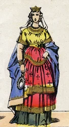 Dinastía carolingia: Retrato de Emma de Italia (nacida alrededor de 948) Reina de Francia esposa de Lotario (941-986). Imagen de Epinal de finales del siglo XIX. Colección privada.